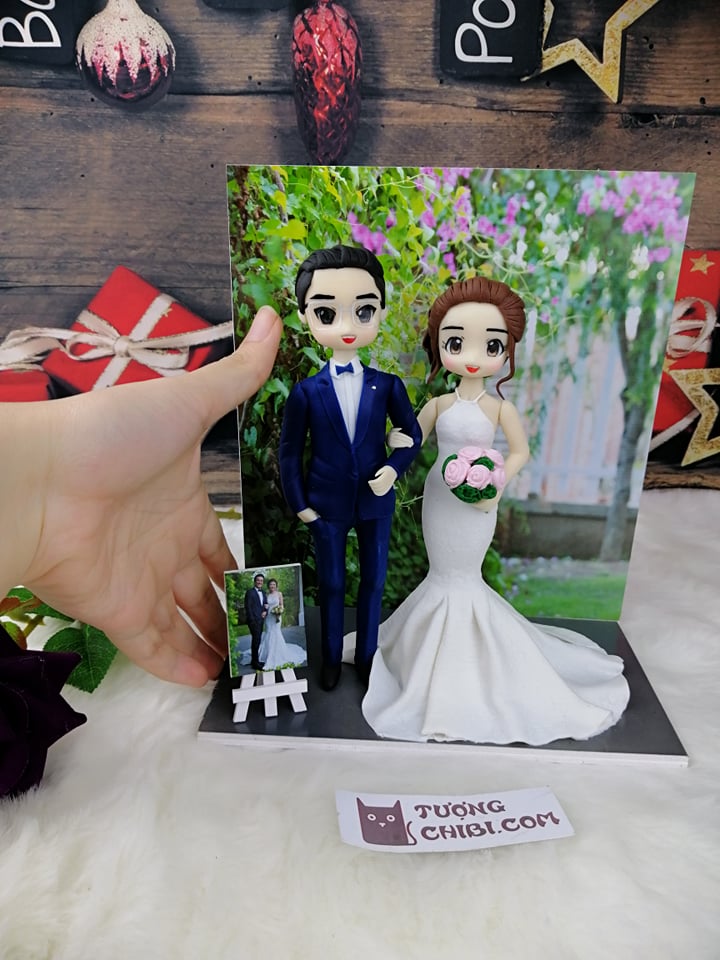Bảng giá tượng cưới cô dâu chú rể đất sét nhật handmade mô phỏng ảnh chụp người thật